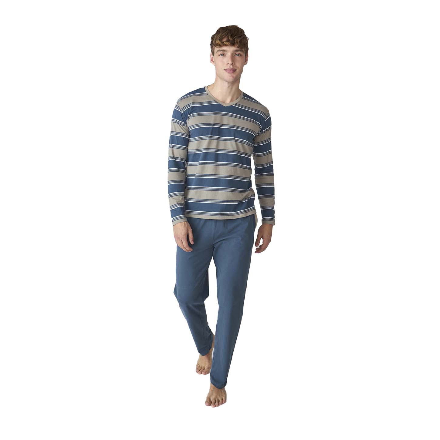 JJB18 Herren-Schlafanzug mit langen Ärmeln aus Baumwolle Image