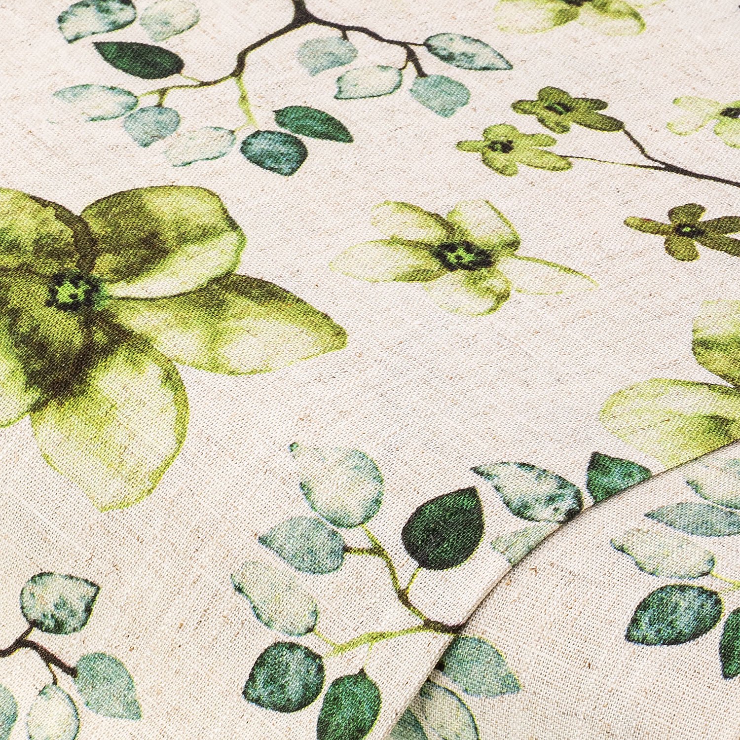 Viskose-Leinen Blumen, leinen/grün