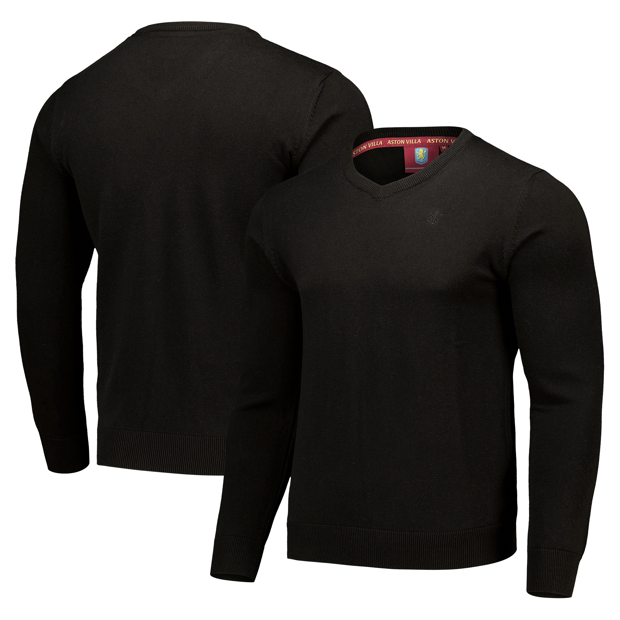 Aston Villa Strick-Poloshirt mit Rundhalsausschnitt – Schwarz – Herren Image