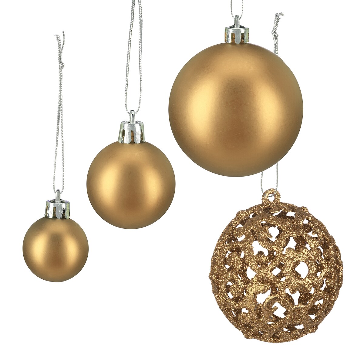 Relaxdays Weihnachtskugeln im 50er Set, glitzernde, matte & glänzende Christbaumkugeln, Kunststoff, ∅ 3, 4 & 6 cm, gold Image