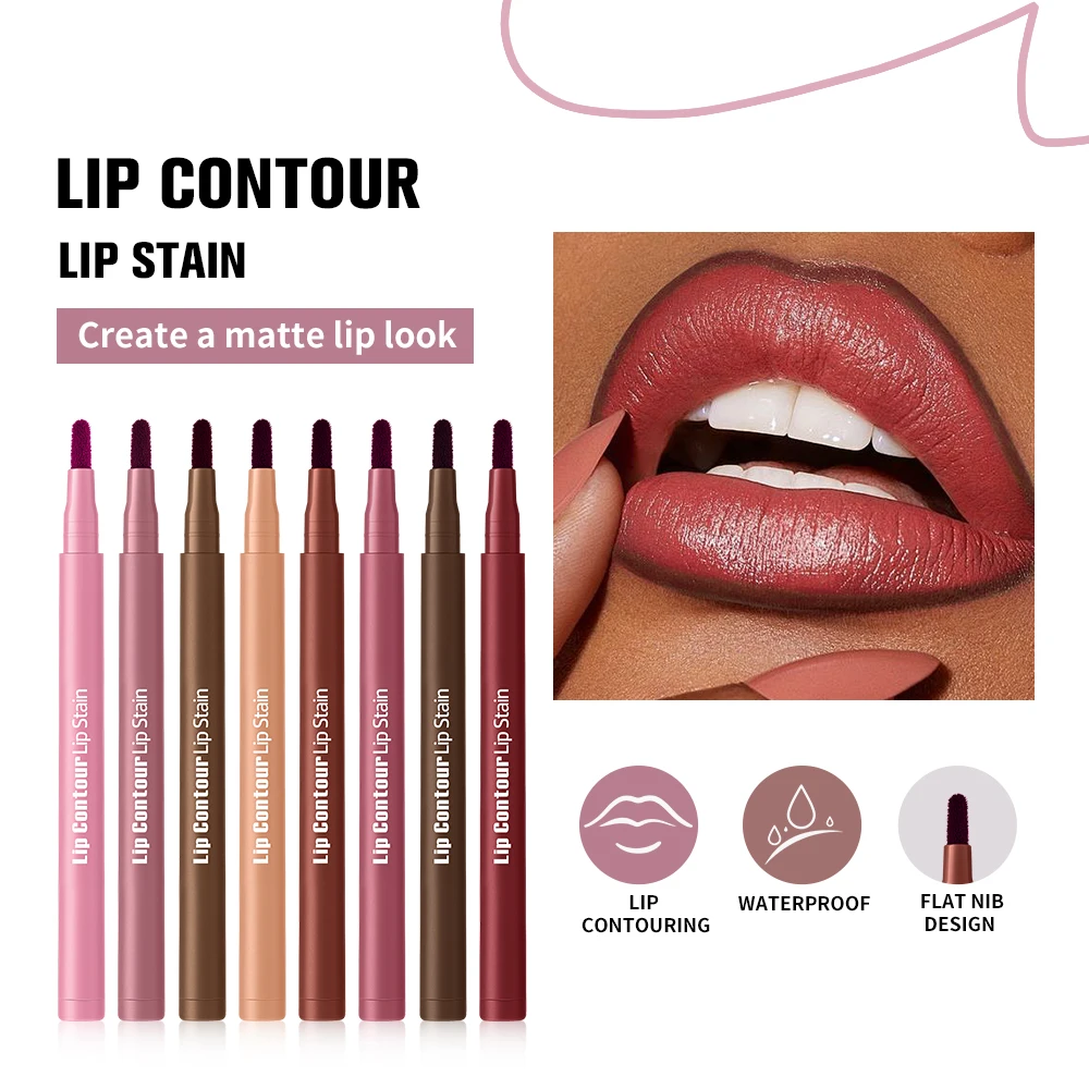 Wasserfester Lipliner, Lippenkontur, Lippenfleck, wischfest, 2-in-1-Lippenfleck und Liner, ultrapigmentierter, doppelseitiger, antihaftbeschichteter Lippenbecher Image