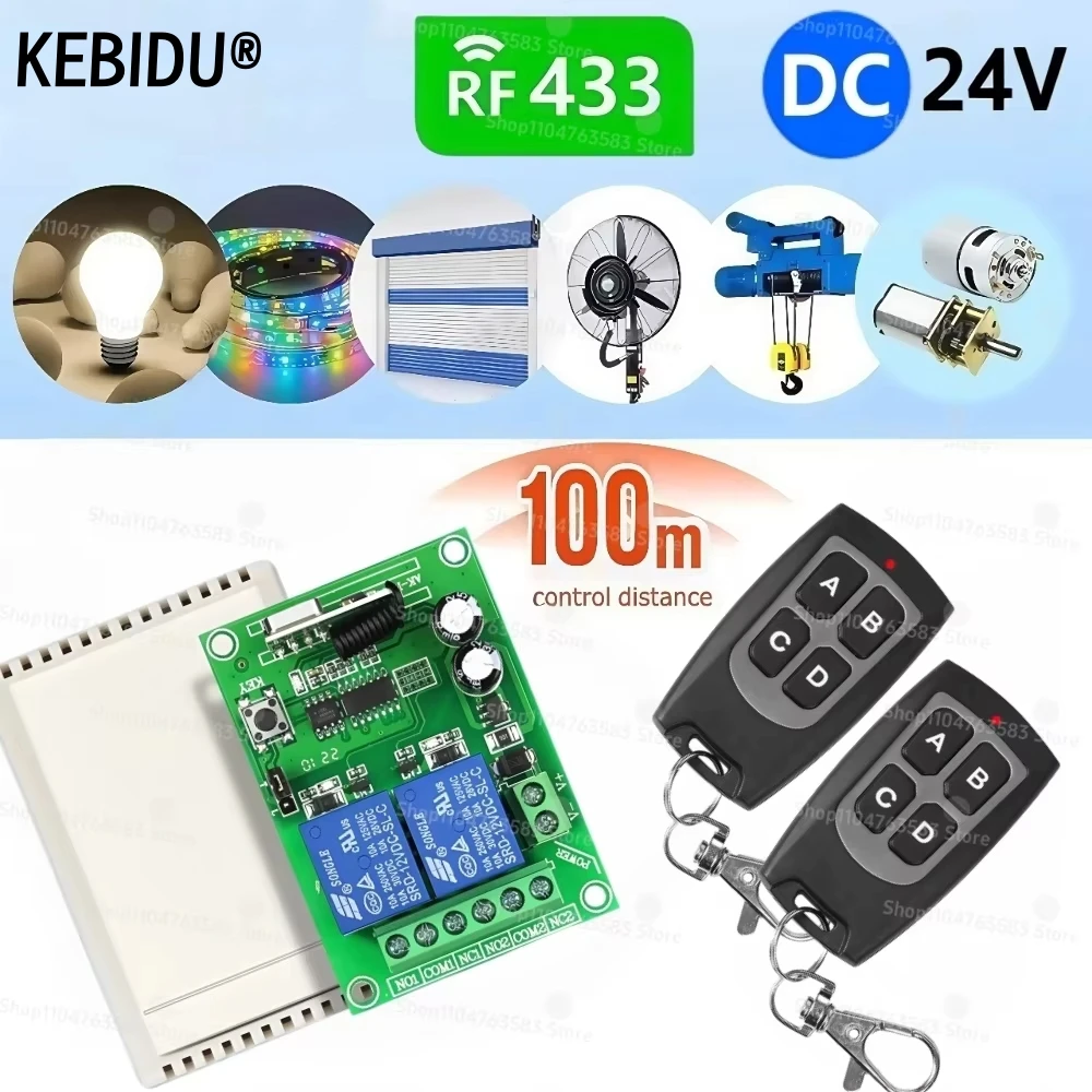 433 MHz RF-Funkfernbedienungsschalter DC 12 V 2 Kanäle RF-Relaismodul 100 m Steuerabstand für Licht/LED/Tor/Motor/DIY Image