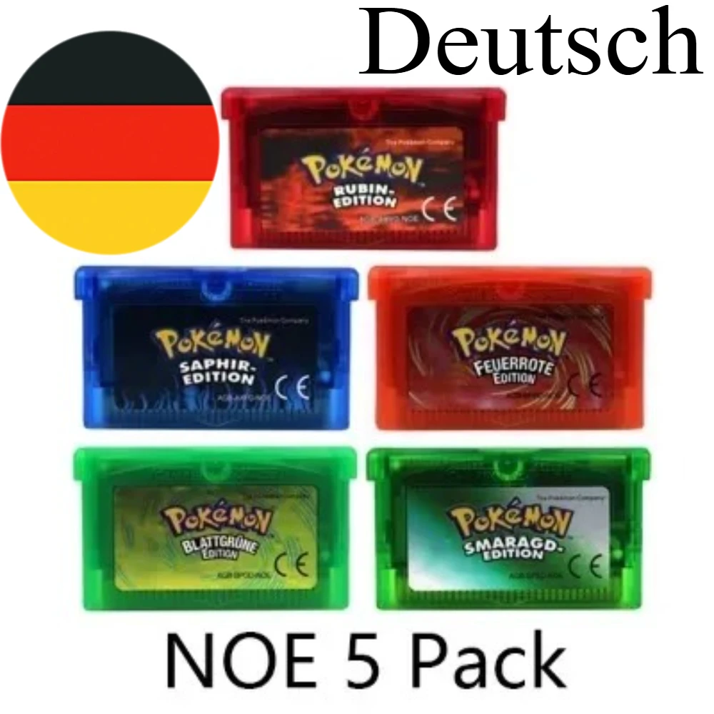Deutsch German GBA Game Pokemon Series 32 Bit Video Game Cartridge Console Card Pokemon Emerald FireRed Ruby LeafGreen Sapphire