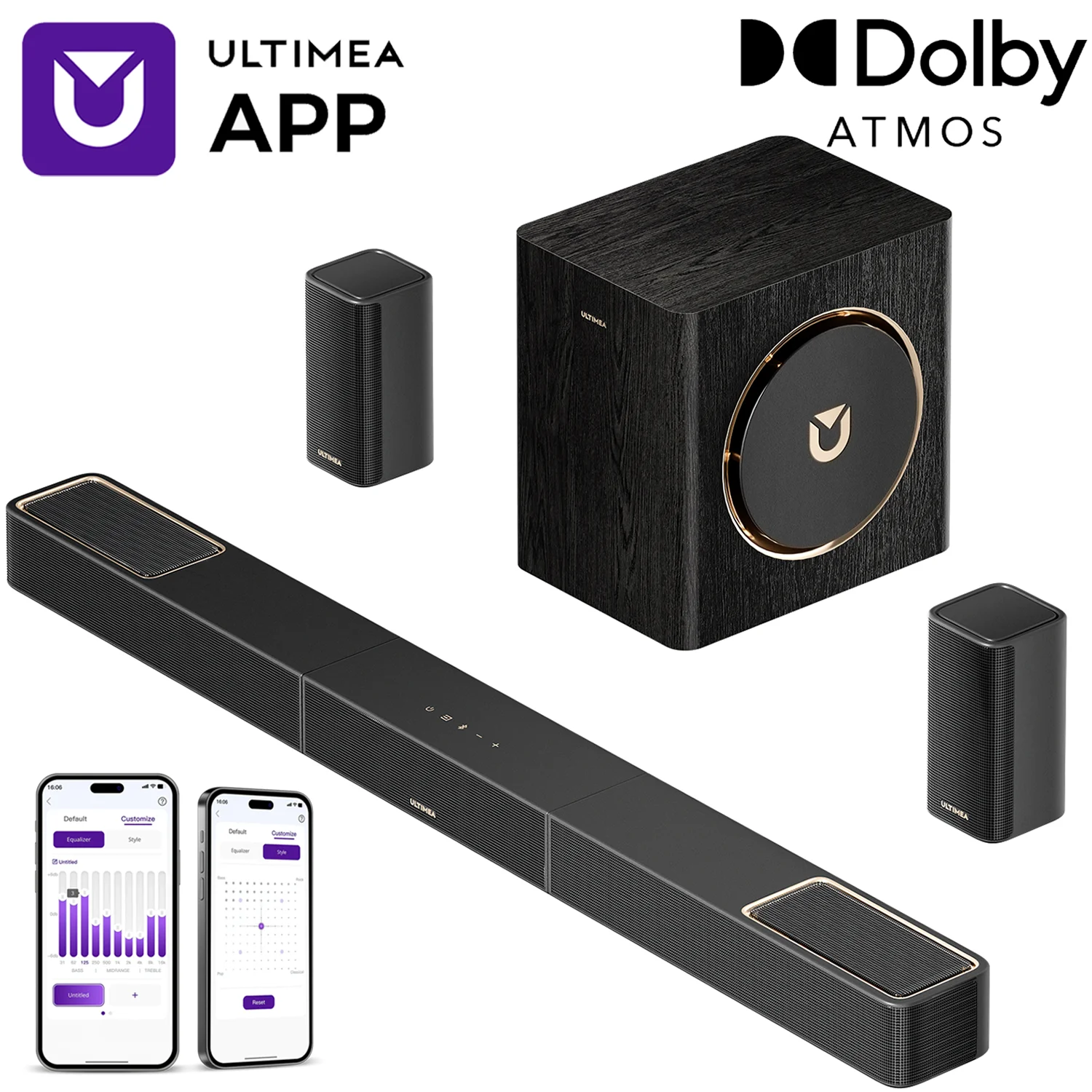 ULTIMEA 5.1.2 Surround-Sound-System Soundbar für TV mit Dolby Atmos & App-Steuerung, Heimkino Bluetooth-Lautsprecher mit Subwoofer Image