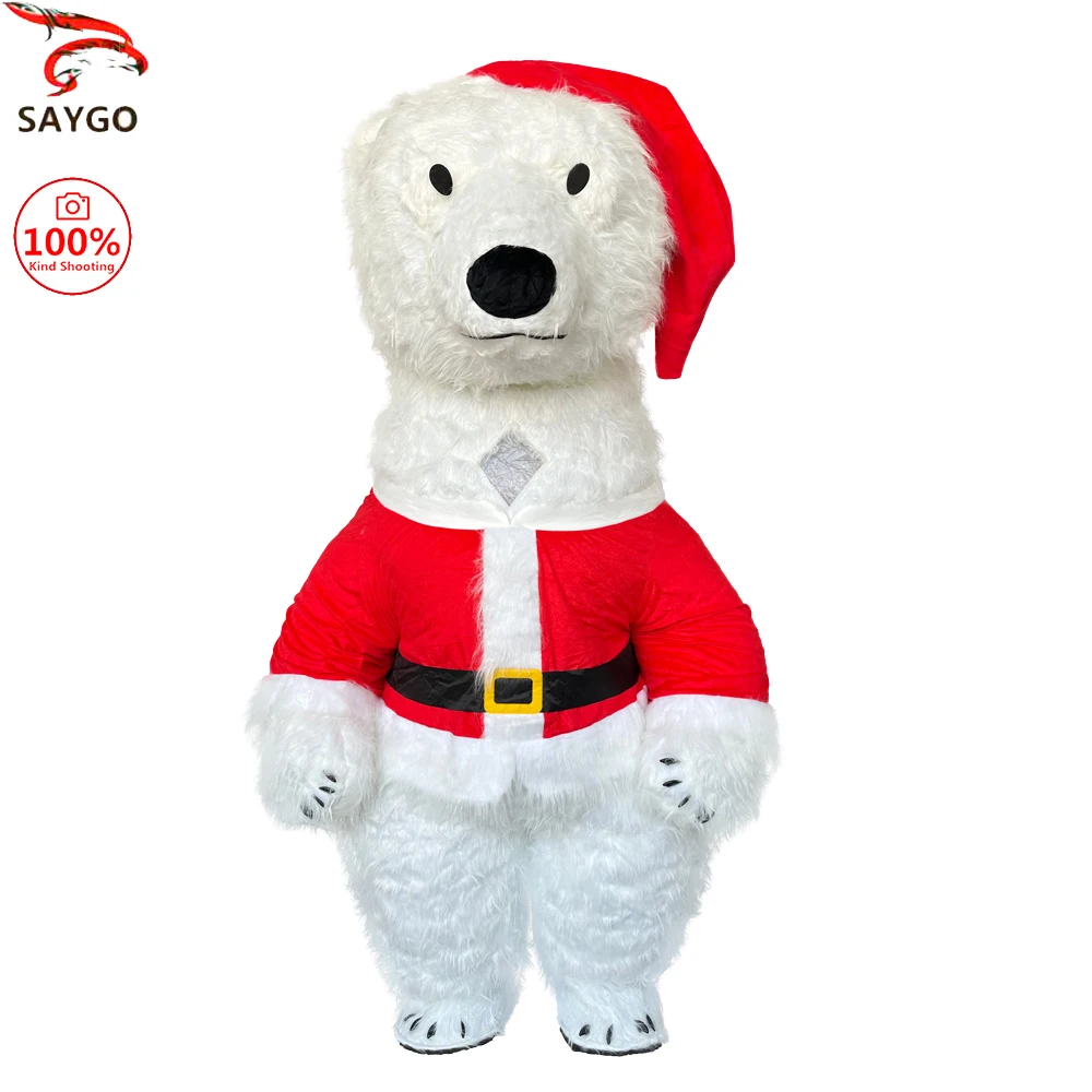 SAYGO Aufblasbares Weihnachts-Eisbär-Kostüm, Party, Pelzkleid, Charakter, Weihnachtsfeier, Maskottchen-Kostüm für Erwachsene Image