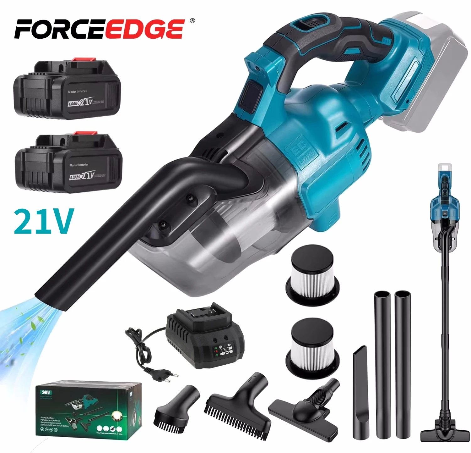 Elektrischer Staubsauger mit 21 V 4,0 mAh Original-Akku, Hand-Akku-Staubsauger mit 2 Filtern für Makita 18 V Akku Image