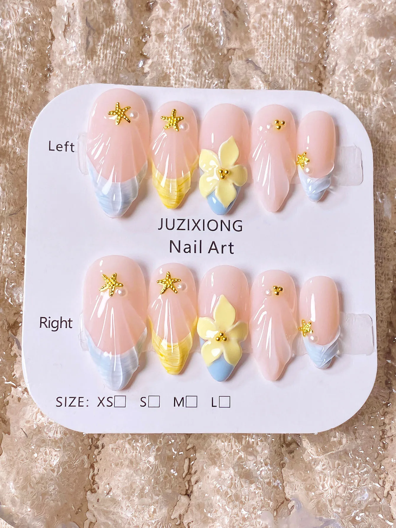 10 Stück reine, handgefertigte, mandelförmige, dreidimensionale französische Nagelkunst mit blauem Rand und schlichtem und elegantem Pressnagel Image