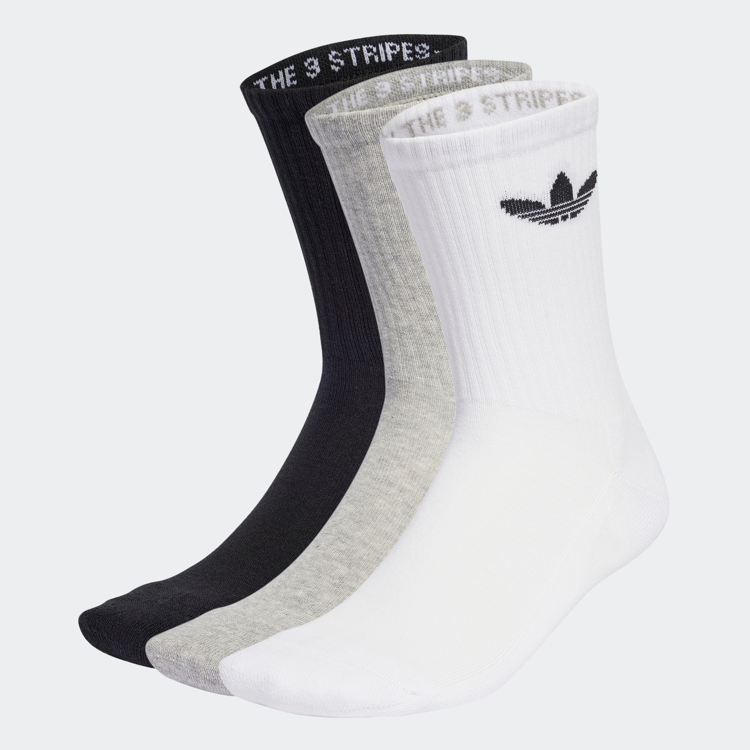 Sportsocken ADIDAS ORIGINALS "TREFOIL CUSHION CREW SOCKEN, 3 PAAR", Herren, Gr. S (37/39), schwarz-weiß (weiß, medium grau heather, schwarz), Obermaterial: 65% Baumwolle, 31% Polyester, 3% Elasthan, 1% sonstige Fasern, Socken Sportsocken, für...