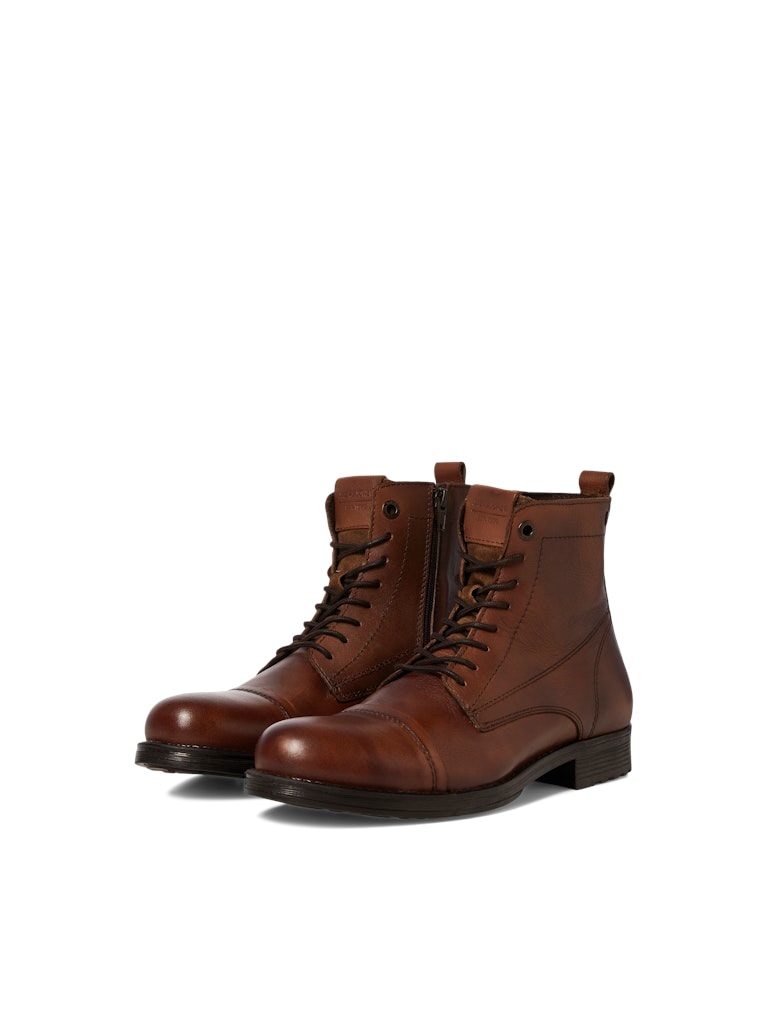 Schnürboots JACK & JONES "JFWSHAUN", Herren, Gr. 40, cognac used, Leder, Schuhe Schnürboots, mit Innenreißverschluss