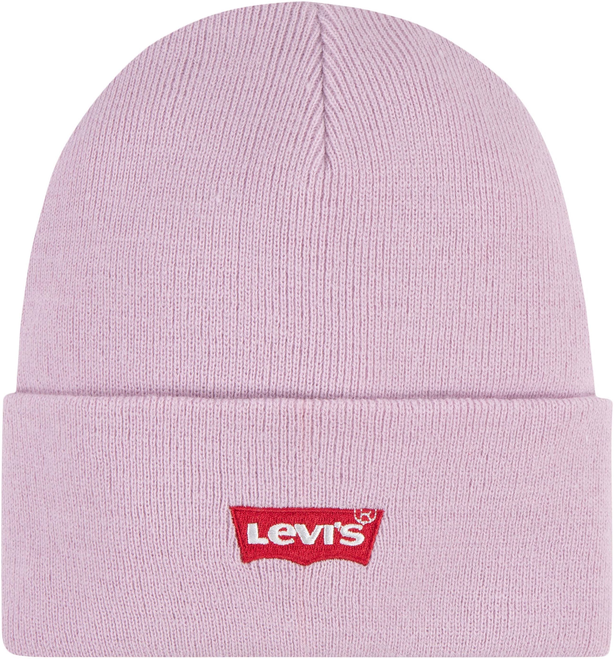 Beanie LEVI'S KIDS, Kinder, rosa (pink), Feinstrick, Kunstfaser, bestickt, unifarben, Mützen Beanie, mit Batwing Logo Image
