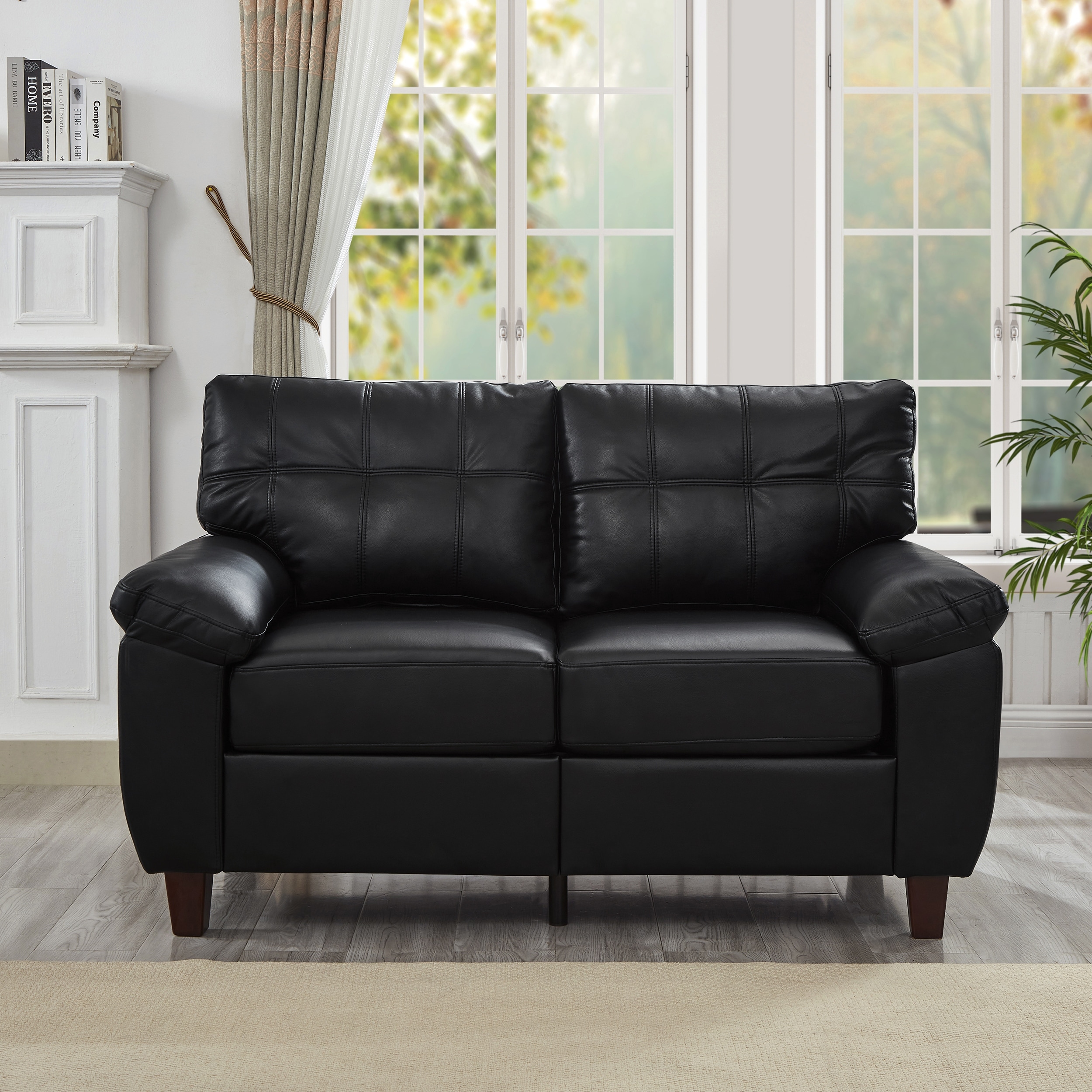 Minimalist Leather Loveseat Sofa Couch with Lumbar Support, 2 Seat Sofa Couch with Storage and Wood Frame