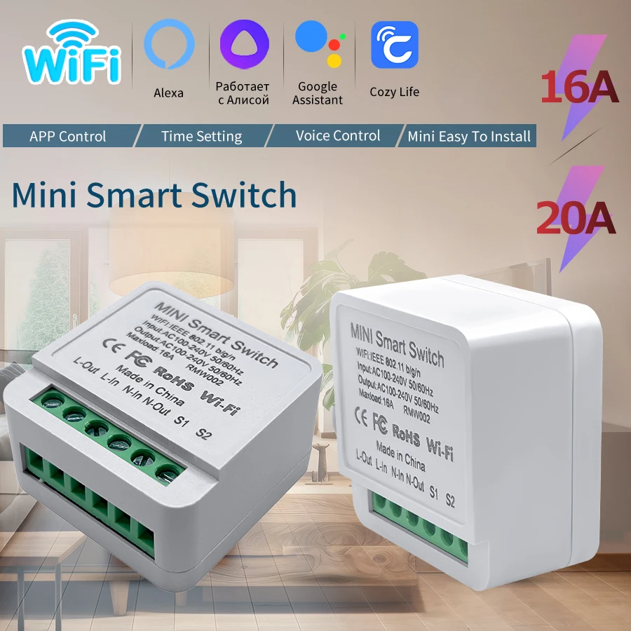 Wifi Smart Switch 2-wege DIY Breaker Relais Cozylife App Remote Voice Control Mini Automatisierung Modul Mit Alexa Google hause Alice Image