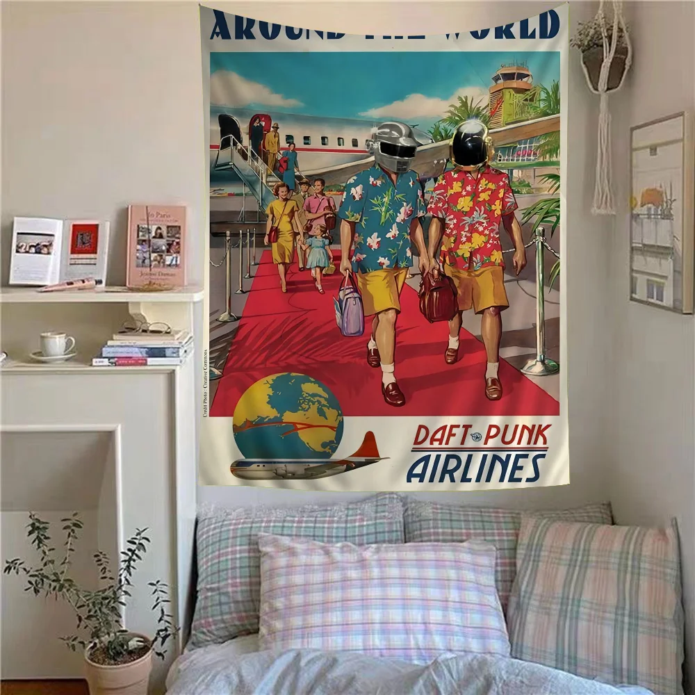 Around The World Daft Punk Bunter Wandteppich Wandbehang Böhmische Wandkunst Wandteppiche Mandala Wand Home Decor