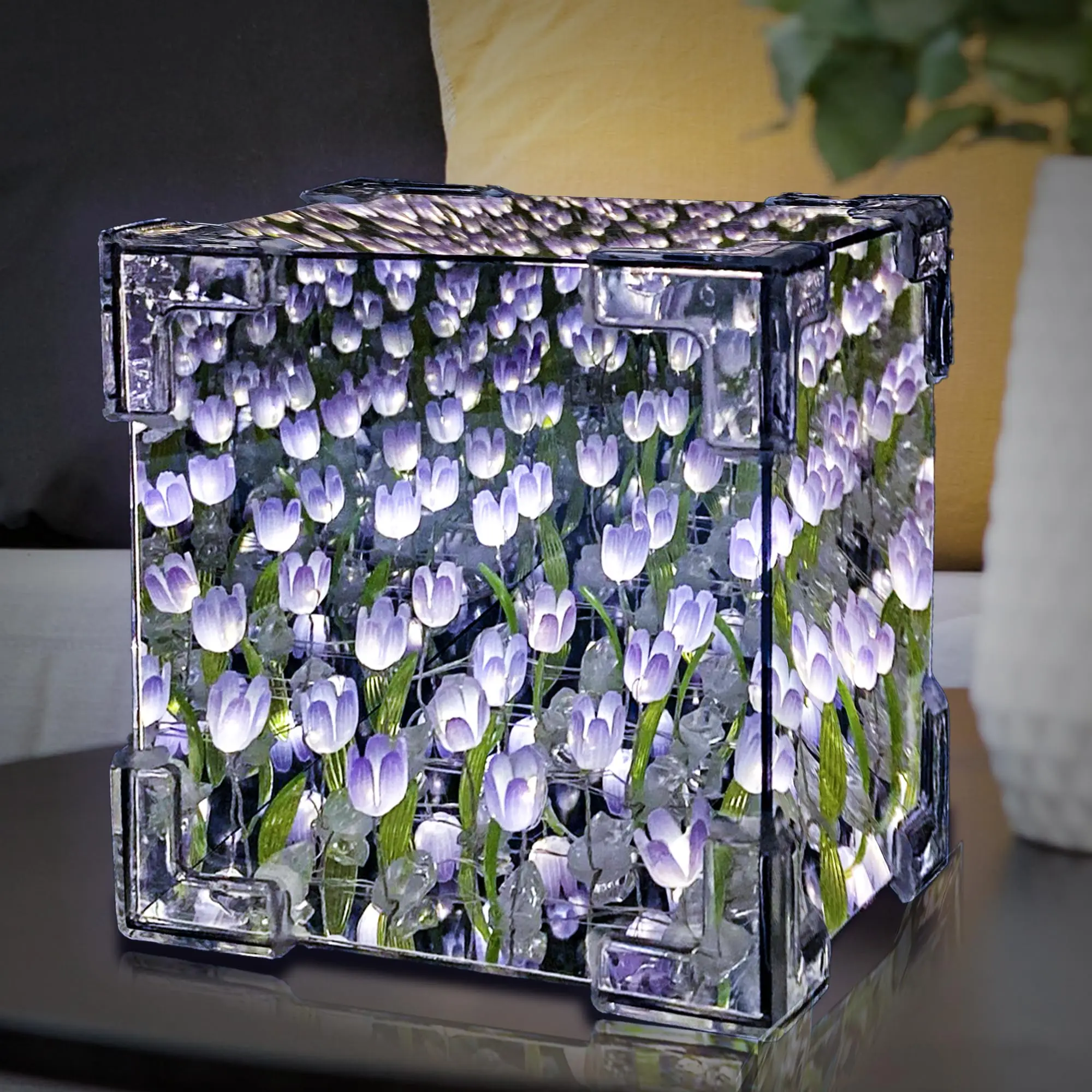 DIY Tulpenwürfel-Spiegel-Nachtlicht, dekorative LED-Umgebungslampe, Schlafzimmer, Wohnzimmer, Geschenk für Mädchen, Frauen, Mutter, mehrfarbige Optionen Image