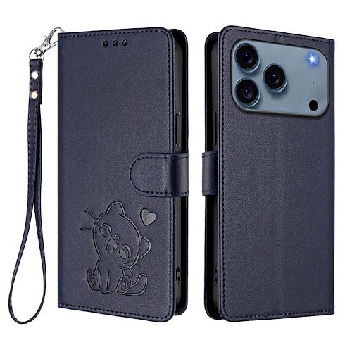 Handy Hülle Handyhüllen Für iPhone 17 Pro Max 17 Air 16 15 14 Pro Max Plus 13 Pro Max Brieftaschenhülle Vollschutz mit Trageriemen Stoßfest Katze Retro TPU PU-Leder Image