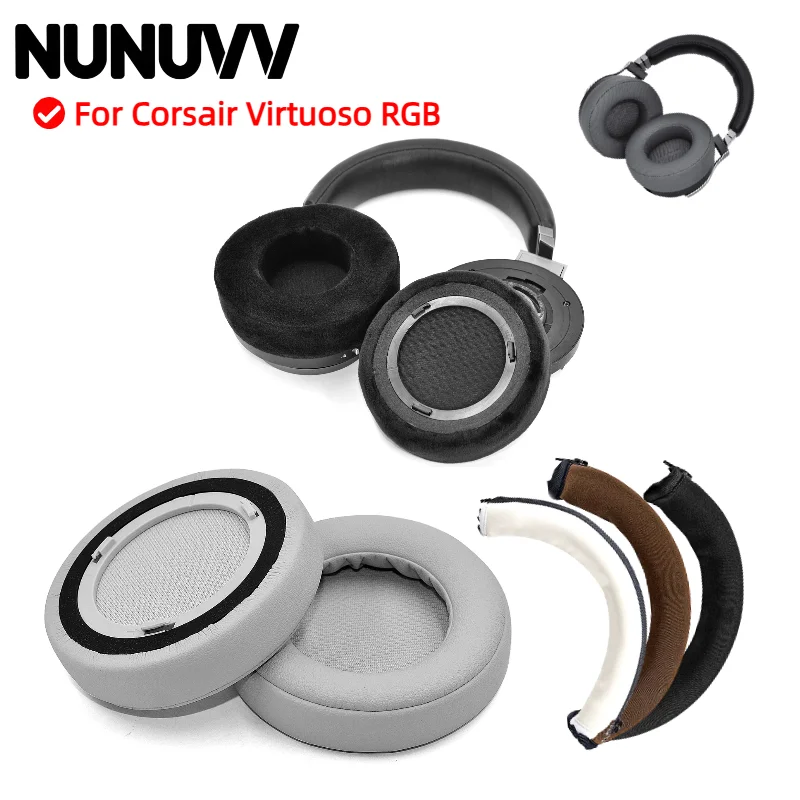 NUNUVV Ersatz-Ohrpolster für Corsair Virtuoso RGB-Ohrenschützer, ultraweicher Schwamm, Kissenbezug, Reparaturteile, Kopfhörer Image