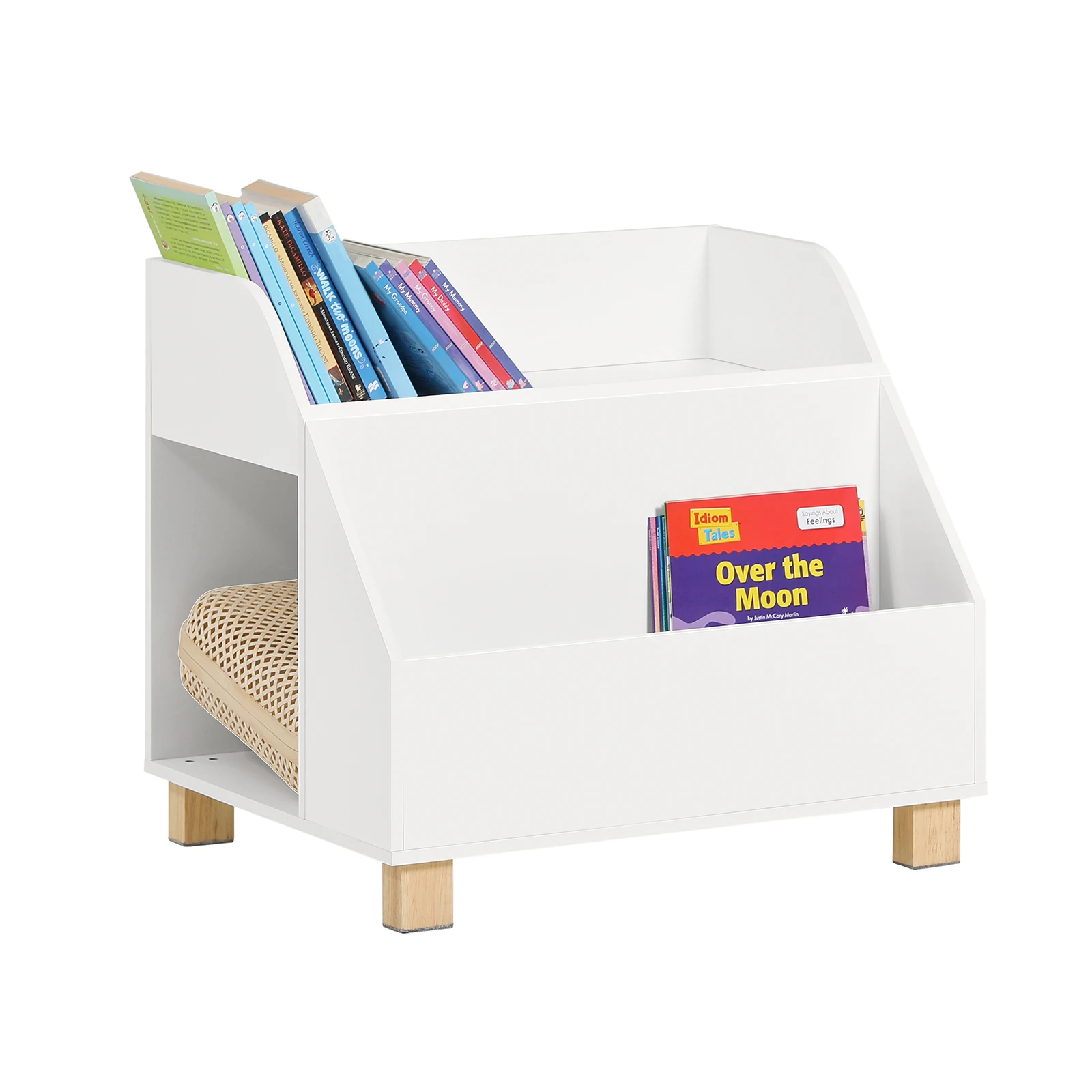 SoBuy KMB54-W Kinderregal mit 3 Fächern Bücherregal Kinder Aufbewahrungsregal für Kinder Standregal mit Massivholzbeine