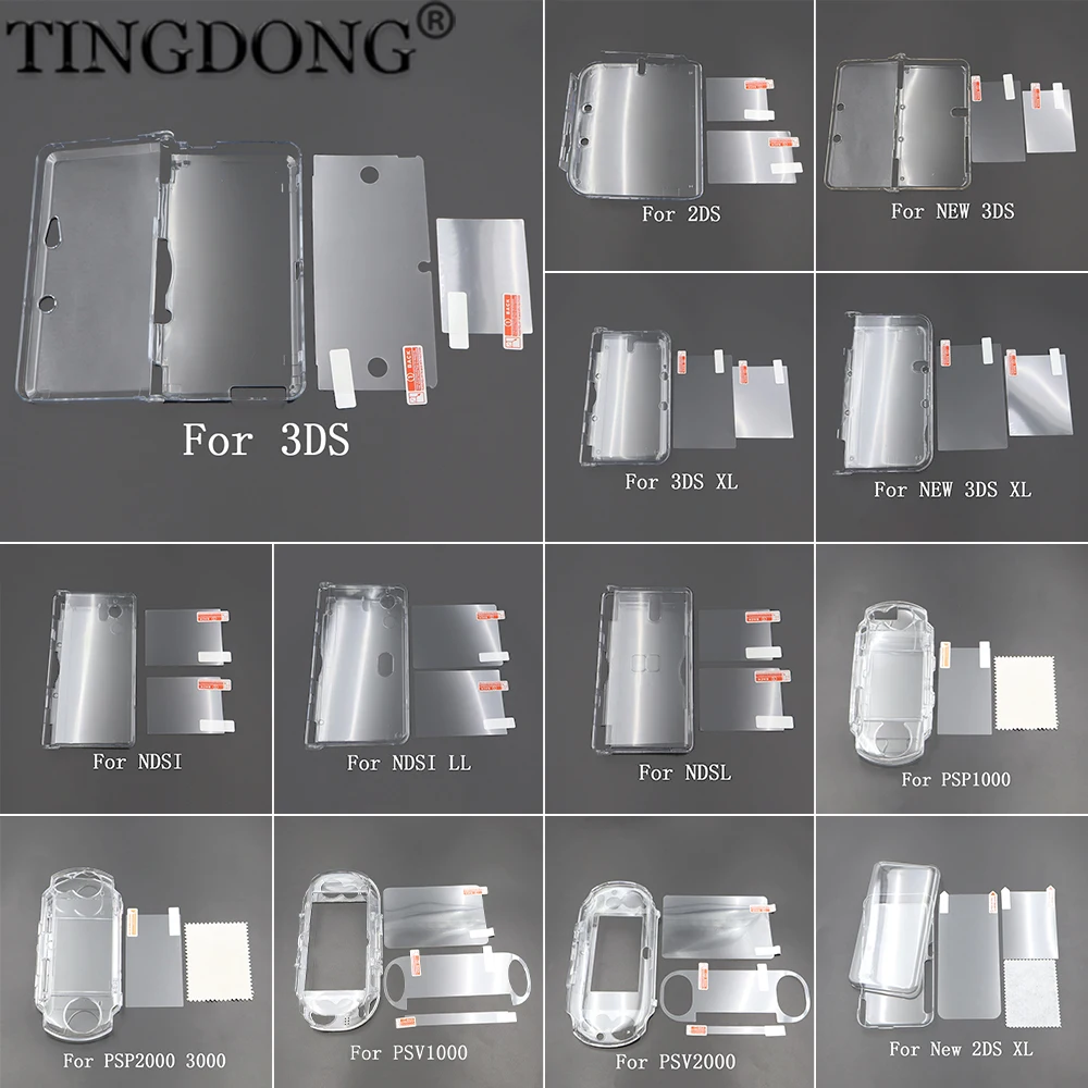 Kunststoff Klar Kristall Shell Cover Für 2DS 3DS XL LL Neue 3DS XL NDSI NDSL PSV PSP Spielkonsole Mit Display-schutzfolie