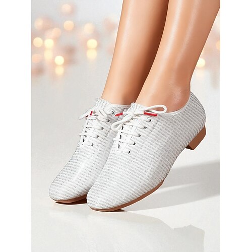 Scarpe da ballo professionali da donna con lacci bianchi, scarpe da ballo jazz leggere e traspiranti, comode da sala da ballo scarpe da allenamento latino per donna