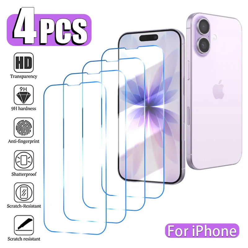 4PCS Displayschutzfolie für iPhone 17 16 15 14 13 12 11 Pro Xs Max gehärtetes Glas für iPhone Air 13 12 Mini XR X/XS SE 2022 2020 Image