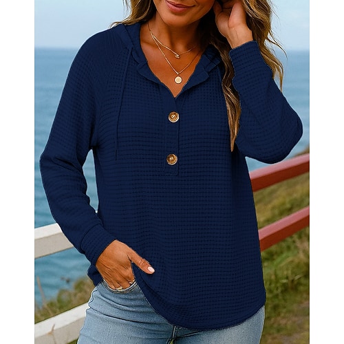Damen Einfarbig Lässige Oberteile Hoodie Herbst Knöpfe Langarm Athleisure Outdoor Reise Sport Schwarz Rosa Blau Sportbekleidung Sportkleidung Image