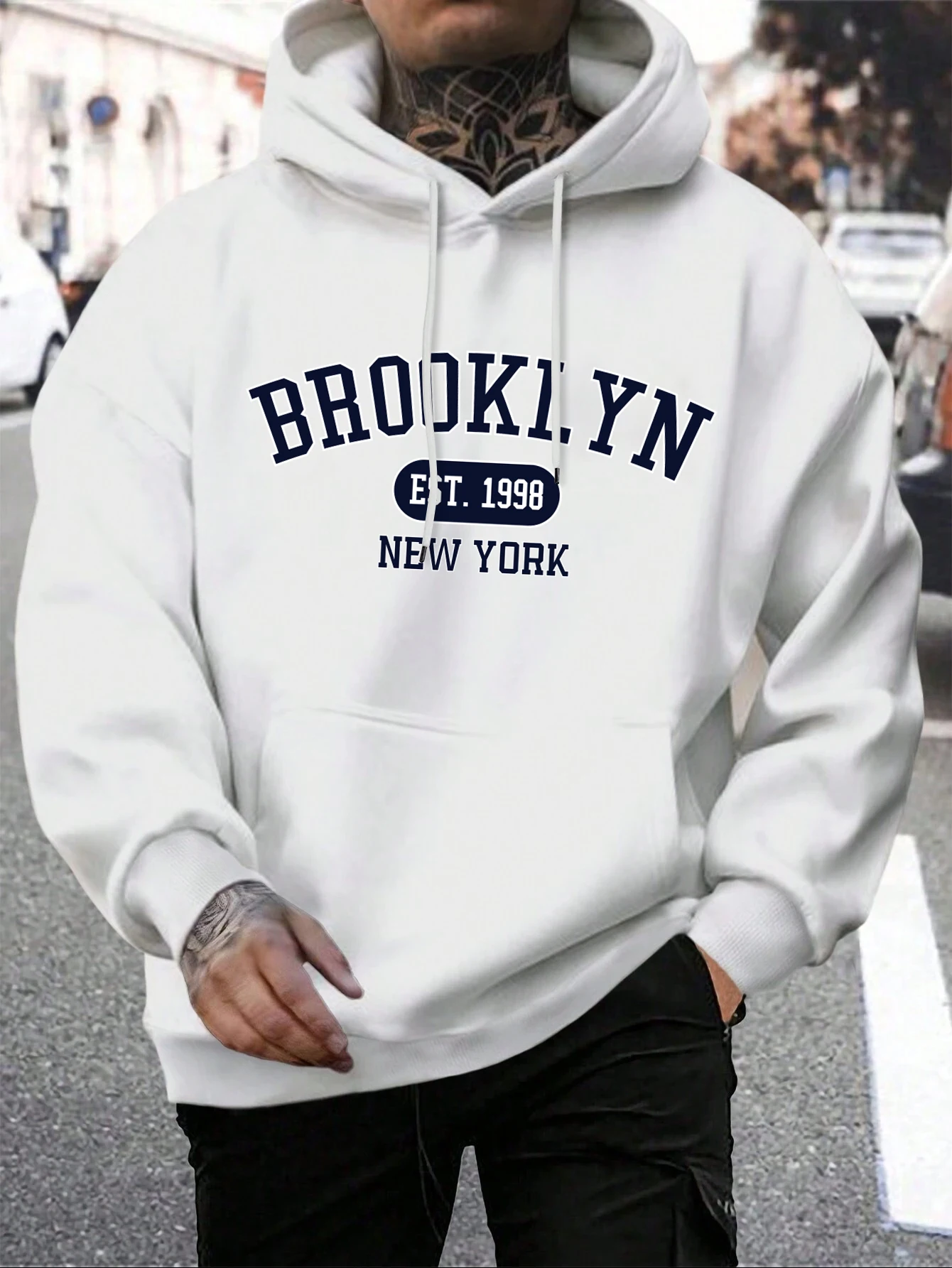 Herbst/Winter Brooklyn Est 1998, New York bedruckter Herren-Kapuzenpullover, große Baumwolle, lässig, Outdoor, Urlaub, weicher Kapuzenpullover