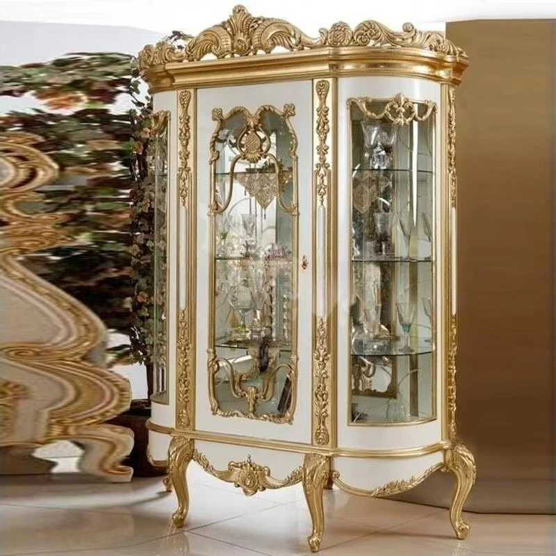 OE mode benutzerdefinierte luxus Europäischen hohe vitrine glas tür massivholz gravur einzelne tür vitrine Image