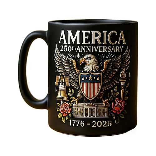 Tasse zum 250. Jahrestag der USA, 325 ml Keramik-Kaffeetasse feiert den 250. Jahrestag der Vereinigten Staaten, der Adler und die Flagge symbolisieren patriotische Dekoration, bedruckte Keramiktassen Image