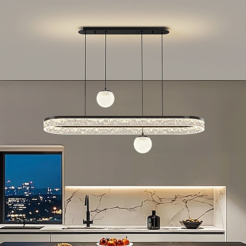 schwarzer ovaler LED-Kronleuchter, Restaurant-Bar-Kücheninsel, hängende moderne Ring-Deckenleuchte, 3000k-6000k dreifarbige Pendelleuchte mit variablem Licht Image