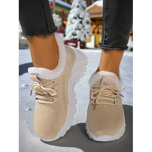 Rote Damen-Sportschuhe mit Fleecefutter – warme, atmungsaktive Laufschuhe für Winter, Weihnachten, Reisen und Freizeit Image