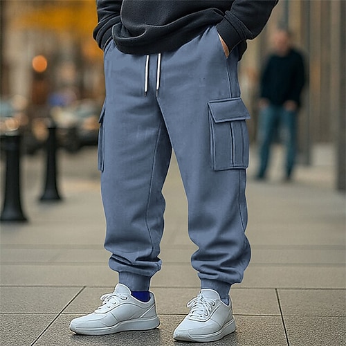 Herren Jogginghose Hose Kordelzug Tasche Elastischer Bund Einfach Komfort Sport im Freien Täglich Mode Lässig Schwarz Gelb Mikroelastisch Image