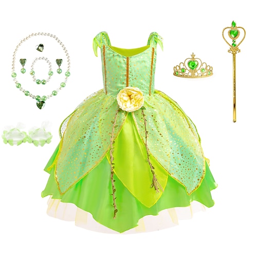 Buchwoche 2026 Peter Pan Märchen Prinzessin Elfe Tinker Bell Kleid Blumenmädchenkleid Tüllkleider Märchenfiguren Film Cosplay für Mädchen Kinder Karneval Welt Aufführung pädagogisches Kleid Image