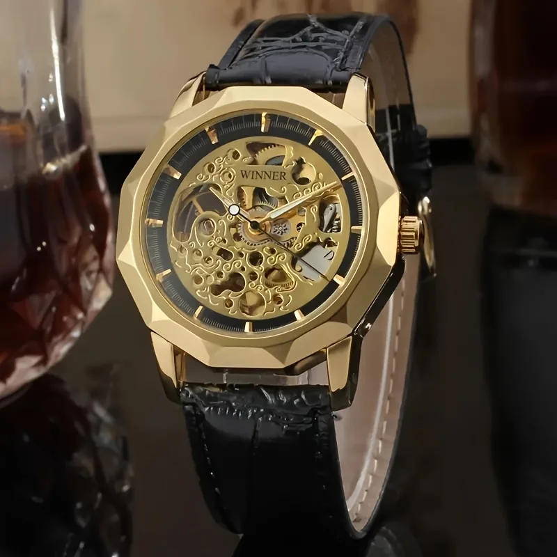 Erstklassige Luxus-Herrenuhr mit Mechanikwerk, Skelett-Design, Lederarmband, Modische Casual- und Stilvolle Herrenuhr, Europäischer, Amerikanischer, Japanischer und Koreanischer Stil, Modisches Image