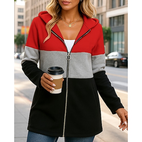 Damen Kapuzenjacke Sportjacke Langarm Oberteil Athleisure Herbst Patchwork Outdoor Reise Sport Sportbekleidung Sportkleidung Weiß Rosa Rot Image