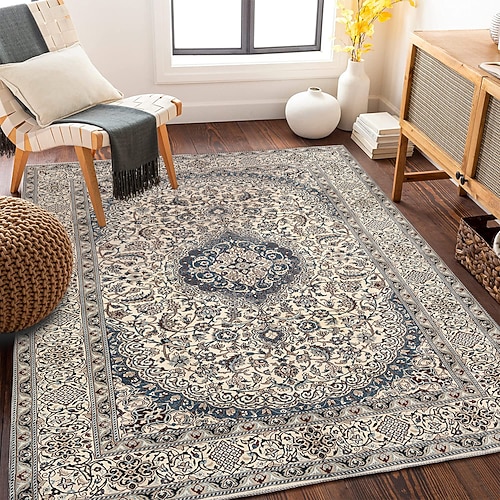 Teppiche marokkanisch für Wohnzimmer und Schlafzimmer Vintage Luxus-Stil großer Teppich am Bett Sofa Couchtisch weiche rutschfeste maschinenwaschbare Matte Heimakzentdekoration Image