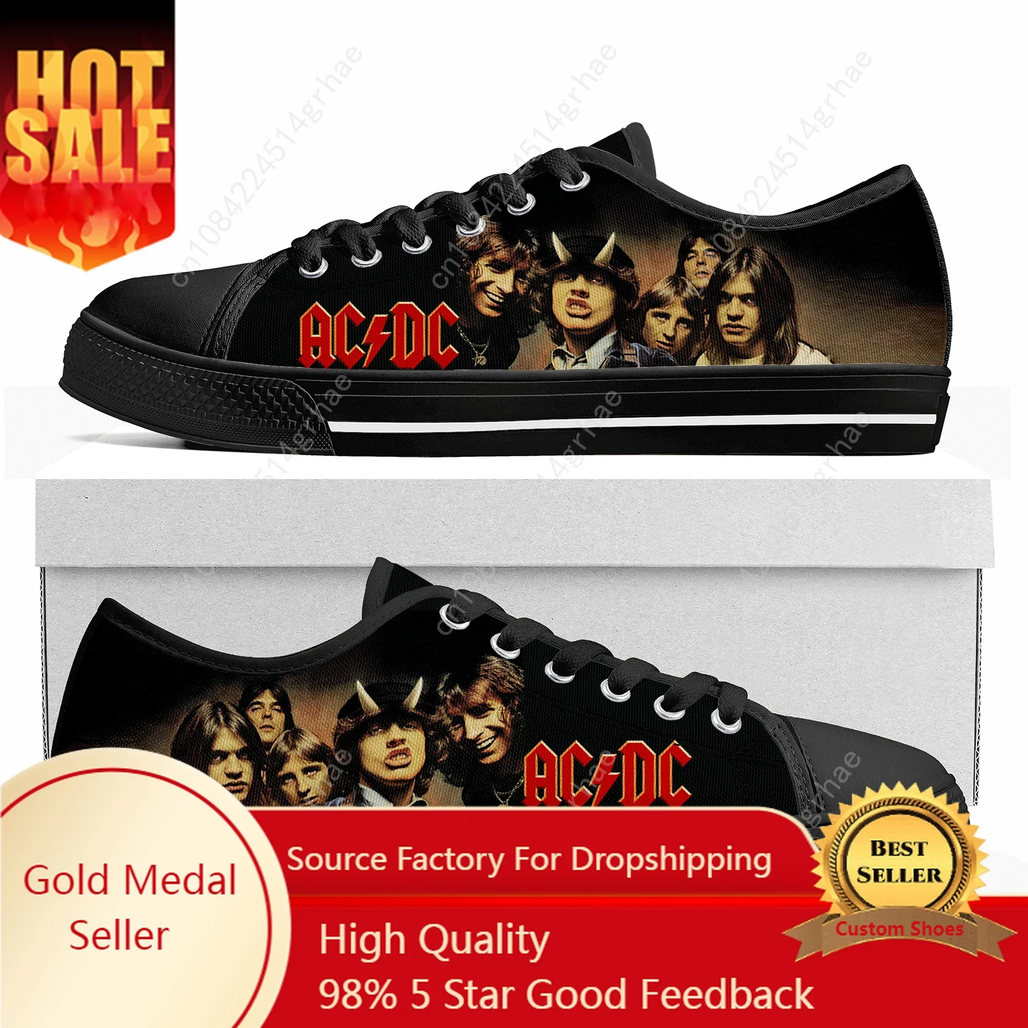A-AC Rock Band D-DC Low Top Sneakers Herren Damen Hochwertige Canvas Sneaker Casual Paar Schuhe Maßgeschneiderter Schuh Schwarz