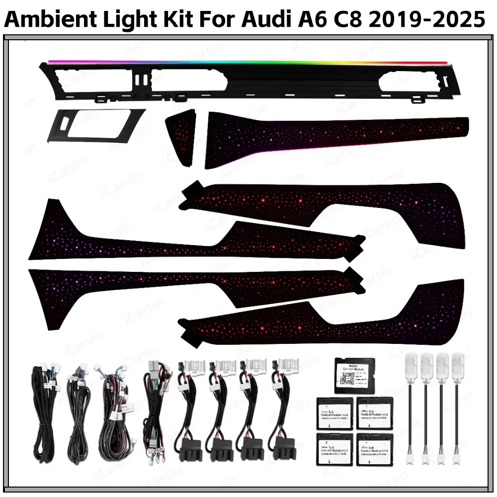 2025 Neues dynamisches Umgebungslicht mit Stern für Audi A6 C8 2019–2025, Europa-Version, Innen-LED-Beleuchtung, Armaturenbrett-Verkleidungszubehör Image