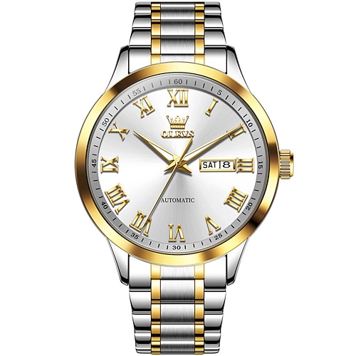 Olevs Herren mechanische Uhr Edelstahl wasserdicht Dual Kalender Luxus Business automatische mechanische Uhren 7075 Image