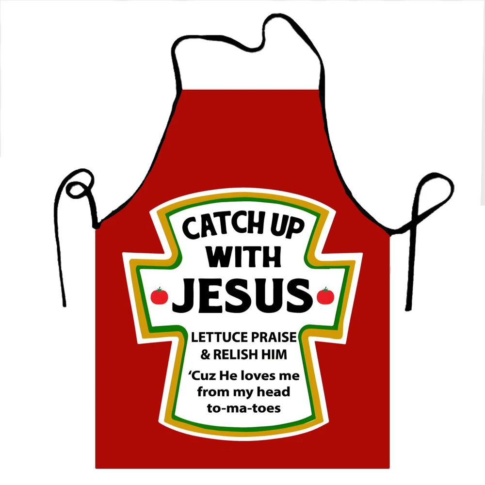 Attraper avec jésus tabliers hommes femmes drôle chrétien Ketchup jeu de mots nourriture Meme adulte Cuisine Chef bavoir Tablier Cuisine Cuisine Cuisson cuisson