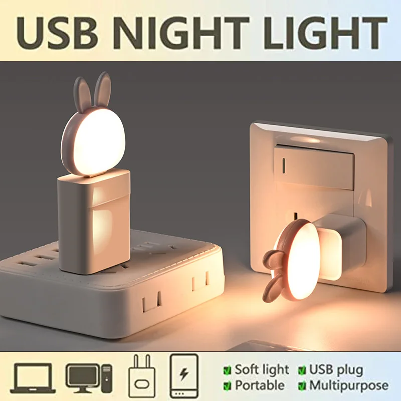 USB Cartoon Niedlichen Kaninchen Nachtlicht Mit Sprachsteuerung Baby Schlafzimmer Dekor Fütterung Licht Nachttisch Lampe Weihnachten Geschenke Für Kinder