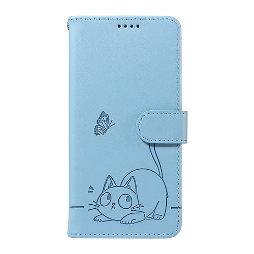 Handy Hülle Handyhüllen Für iPhone 17 Pro Max 17 Air 16 15 14 Pro Max Plus 16e 13 Pro Max 13 Mini Brieftaschenhülle Vollschutz mit Trageriemen Stoßfest Katze Retro PU-Leder Image