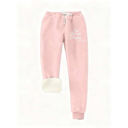 Damen Jogginghose Fleecehose Mode Lässig Volle Länge Hohe Taille Buchstabe Kordelzug Tasche Druck Thermowarm Winddicht Bequem Dehnbar Urlaub Straße Lässig Schwarz Rosa Perlenrosa Blau Frühling Herbst Image