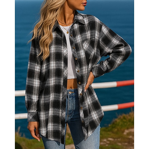 Damen Hemdjacke Lounge-Oberteil Langarm Oberteil Athleisure Herbst Kariert Leicht Outdoor Reise Sport Sportbekleidung Sportkleidung Schwarz Gelb Rot Image