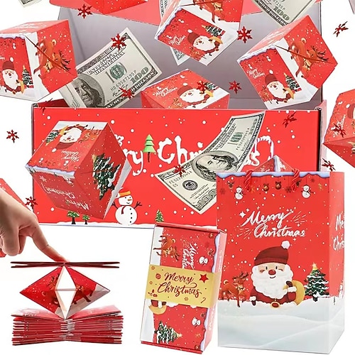 Weihnachtsgeschenke für Enkelkinder Mädchen Jungen Überraschungs-Geschenkbox Explosion für Geld Einzigartige faltende springende rote Umschlagsgeschenkbox mit Konfetti Bargeld-Explosion Luxus für Image