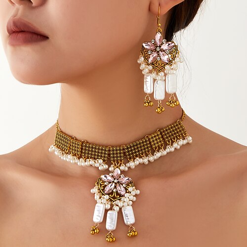 Damen-Set aus blauer Halskette und Ohrringen mit Perlen – eleganter Brautschmuck für Hochzeiten und besondere Anlässe Image