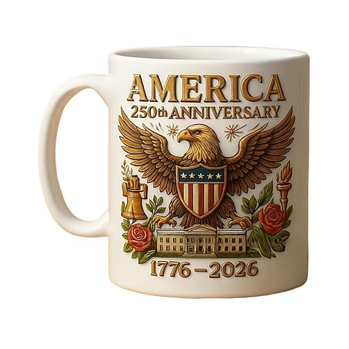 Tasse zum 250. Jahrestag der USA, 325 ml Keramik-Kaffeetasse feiert den 250. Jahrestag der Vereinigten Staaten, der Adler und die Flagge symbolisieren patriotische Dekoration, bedruckte Keramiktassen Image