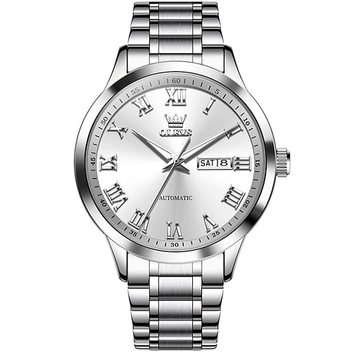 Olevs Herren mechanische Uhr Edelstahl wasserdicht Dual Kalender Luxus Business automatische mechanische Uhren 7075 Image