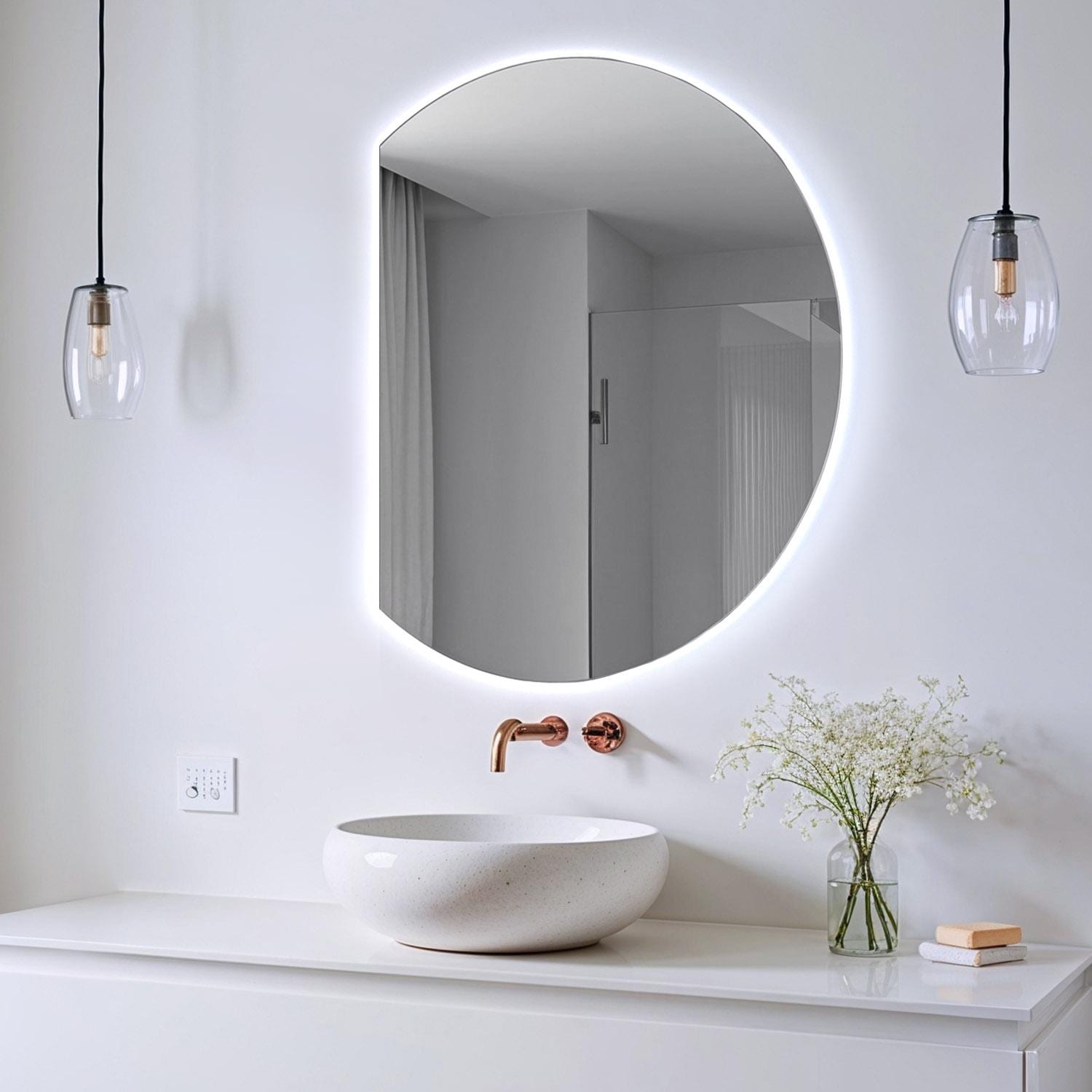 Specchio da bagno con luce, specchio rotondo con retroilluminazione a LED, specchio per il trucco con luci a LED, elegante specchio rotondo, specchio