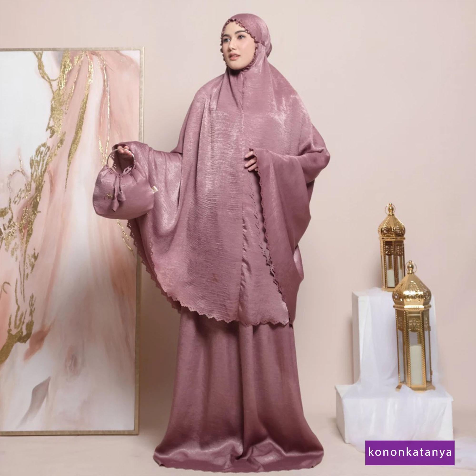 Almecca 2 in 1 Premium Santorini Shimmer Mukena - Set da preghiera Mukena da donna della serie Alesha, Set da preghiera da donna, Abito da preghiera,