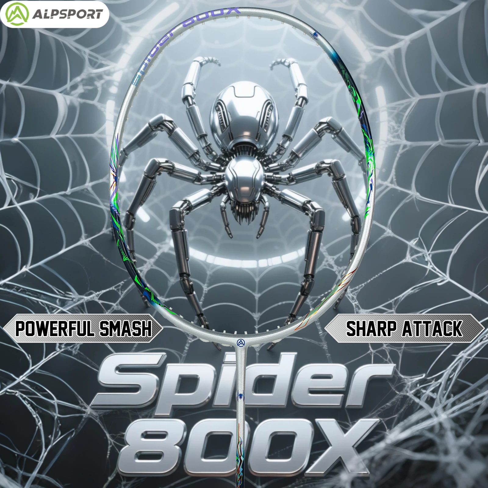 ALPSPORT SPIDER Offensive Badmintonschläger Violent Smash Offensive Badmintonschlägerkopf mit hohem Pfund und schwerer Hartstab Image